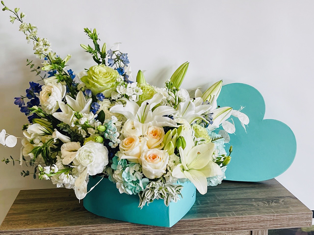 Blue And White Custom Floral Box - Glendale florist by elite flowers and gifts