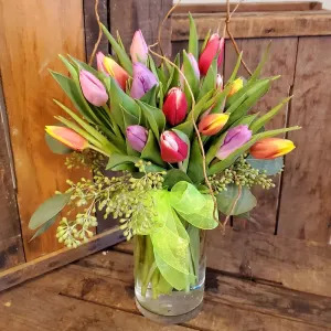 Dozen & A Half Mixed Tulips Vase Bouquet, 18 Tulip Vase
