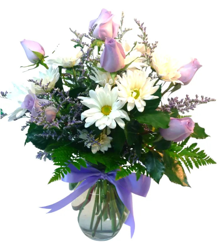 LAVENDER ROSE & WHITE DAISY BOUQUET R-1720