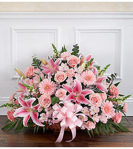 Thoughts And Prayers™ Pink Fireside Basket - Sympathy Flowers