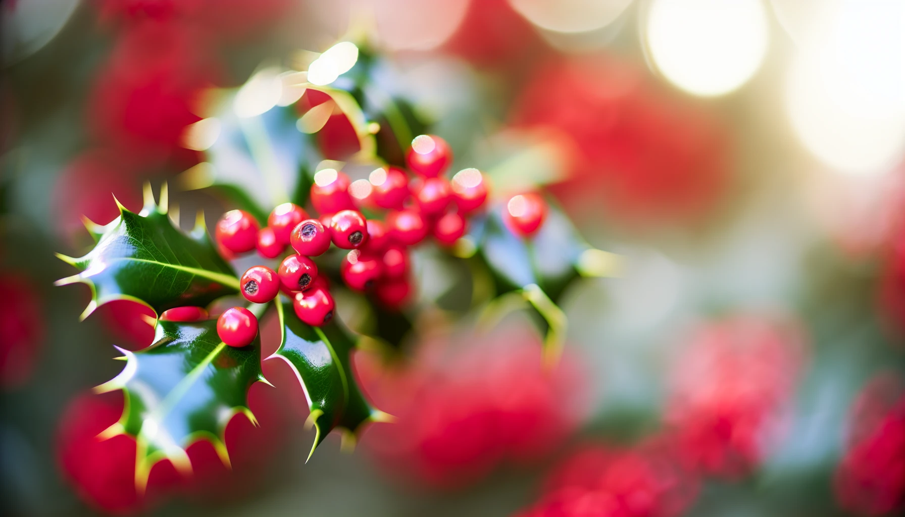A close-up of holly with vibrant red berries