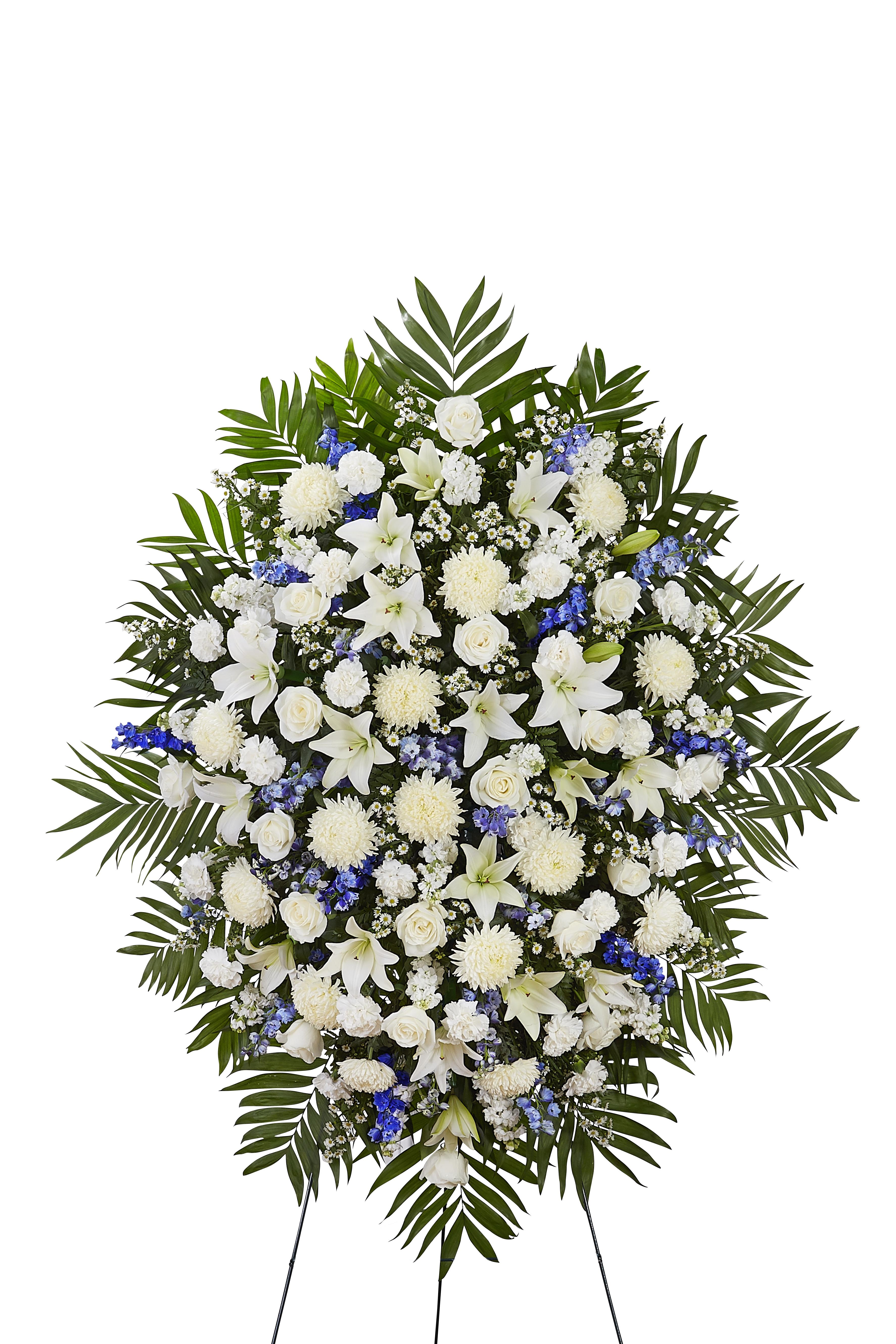 A picture of our Blue & White Funeral Standing Spray