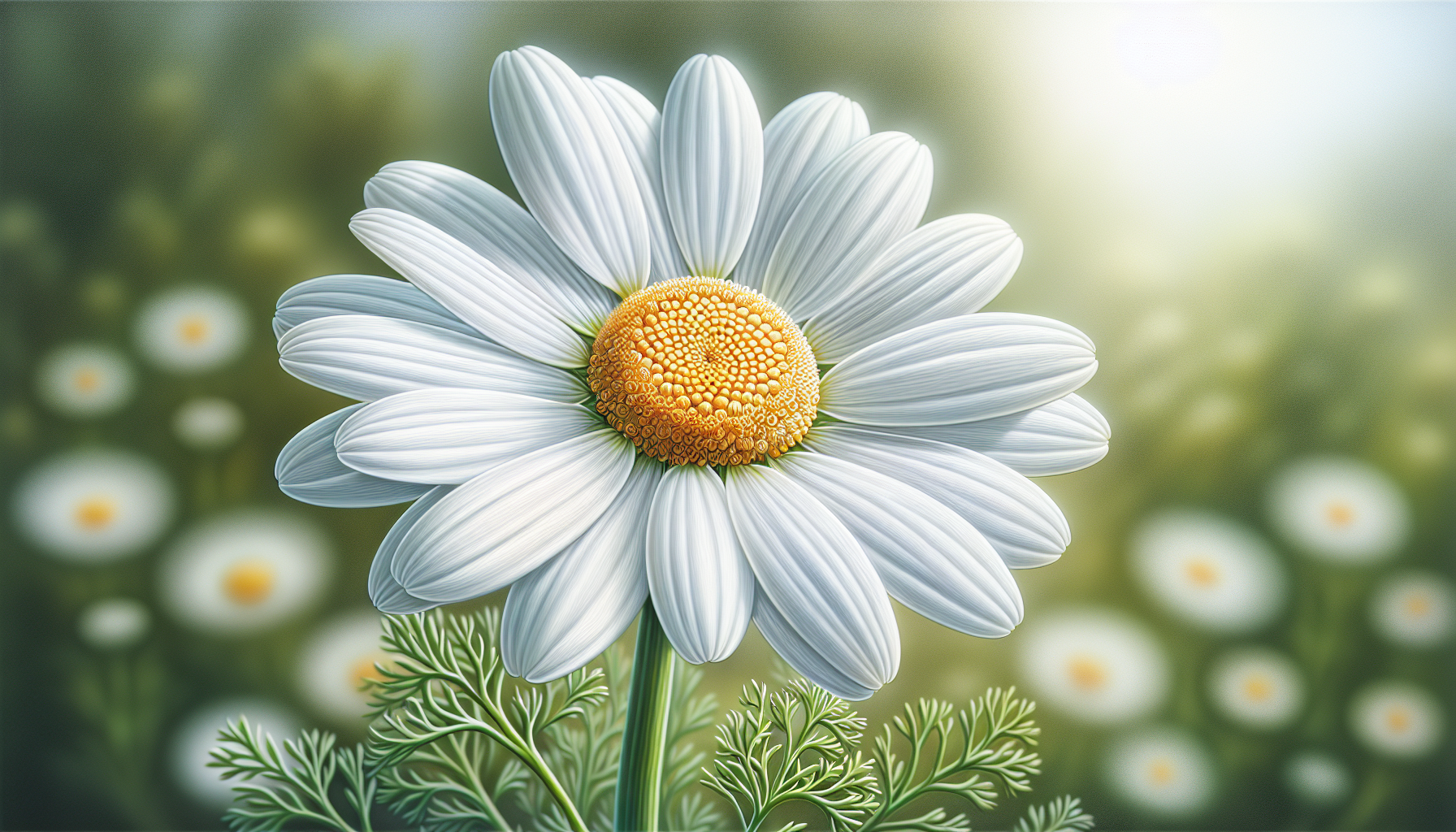 Illustration of a single white daisy with a yellow center