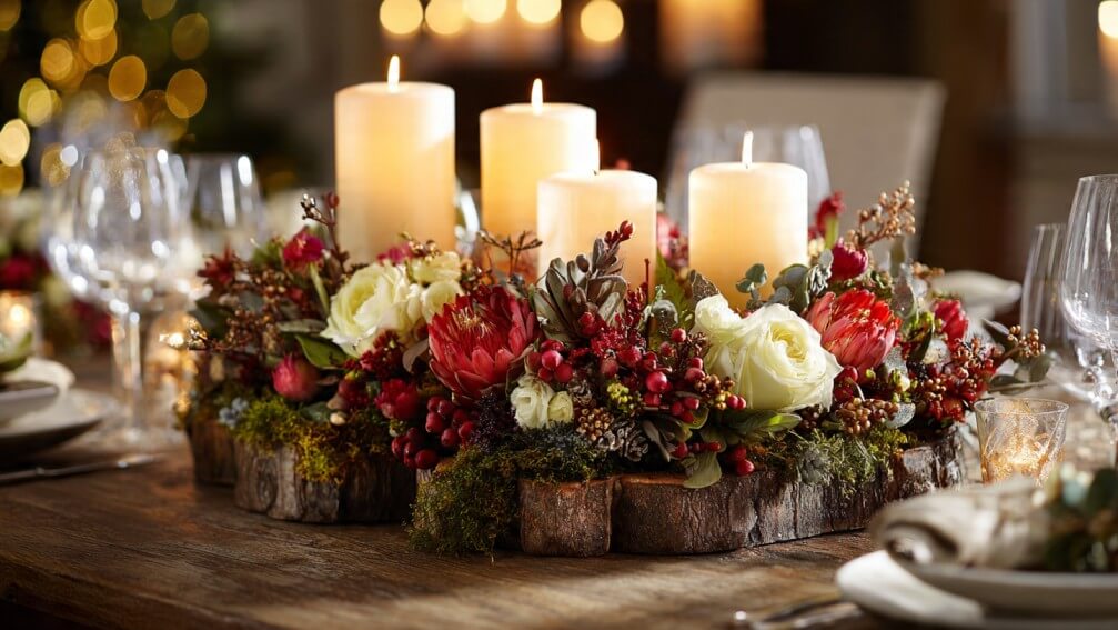 candle centerpiece with flowers - elite flowers and gifts